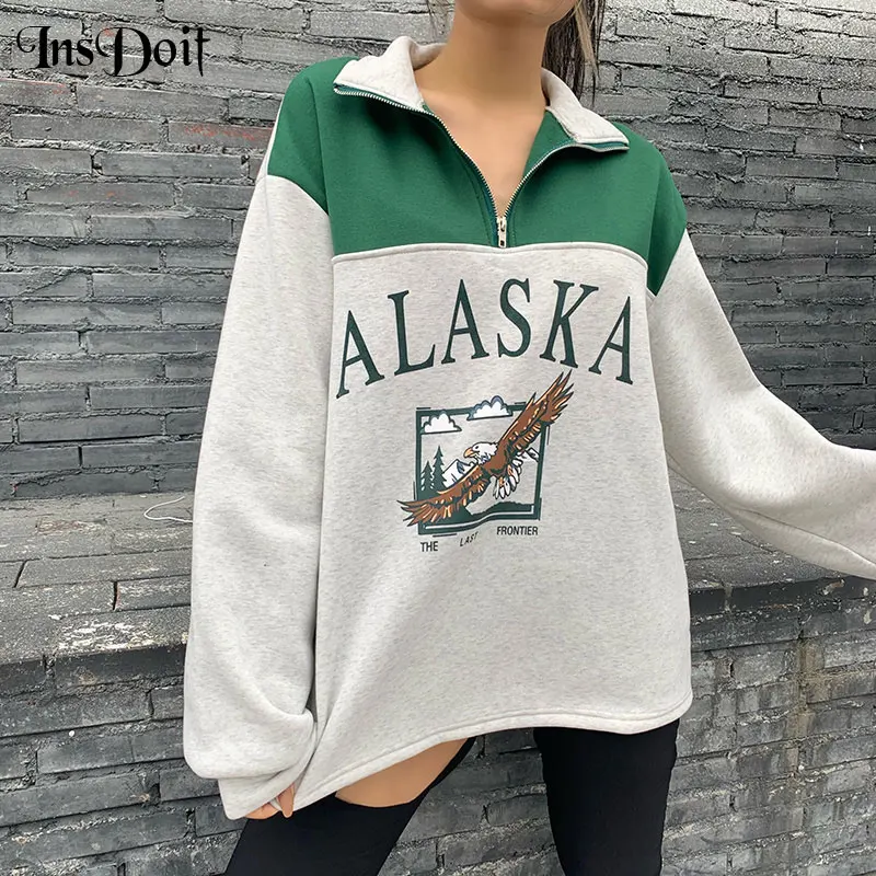 

InsDoit Harajuku Punk Letter Print Hoodies Goth Streetwear Long Sleeve Patchwork Loose Hoodie Women High Streetwear Pullover Top