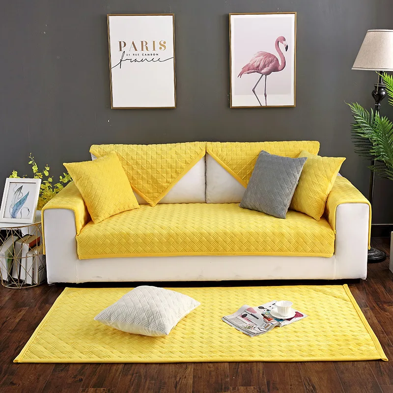 

Winter Solid Color Super Soft Crystal Velvet Quilted Plaid Modern Minimalist Double-seat Sofa Cushion Cover Cover Towel