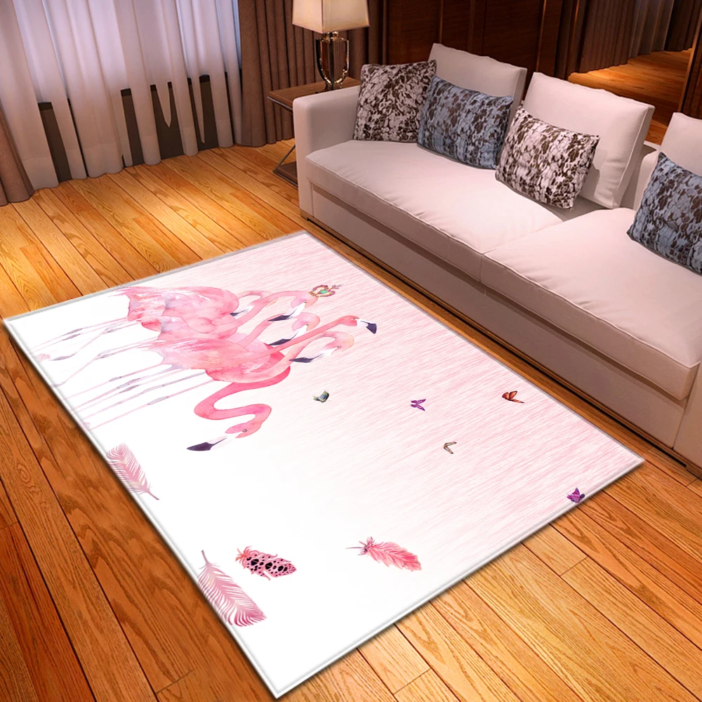 Modern Livingroom Anti-slip Area Rug Girls Room Decor Flannel Carpets Bedside Floor Baby Crawling Flamingo Mat Rugs Carpet