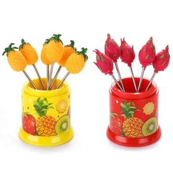 

Creativity Lovely Fruit Forks+Base Colorful Fruit Shape Food Grade Plastic