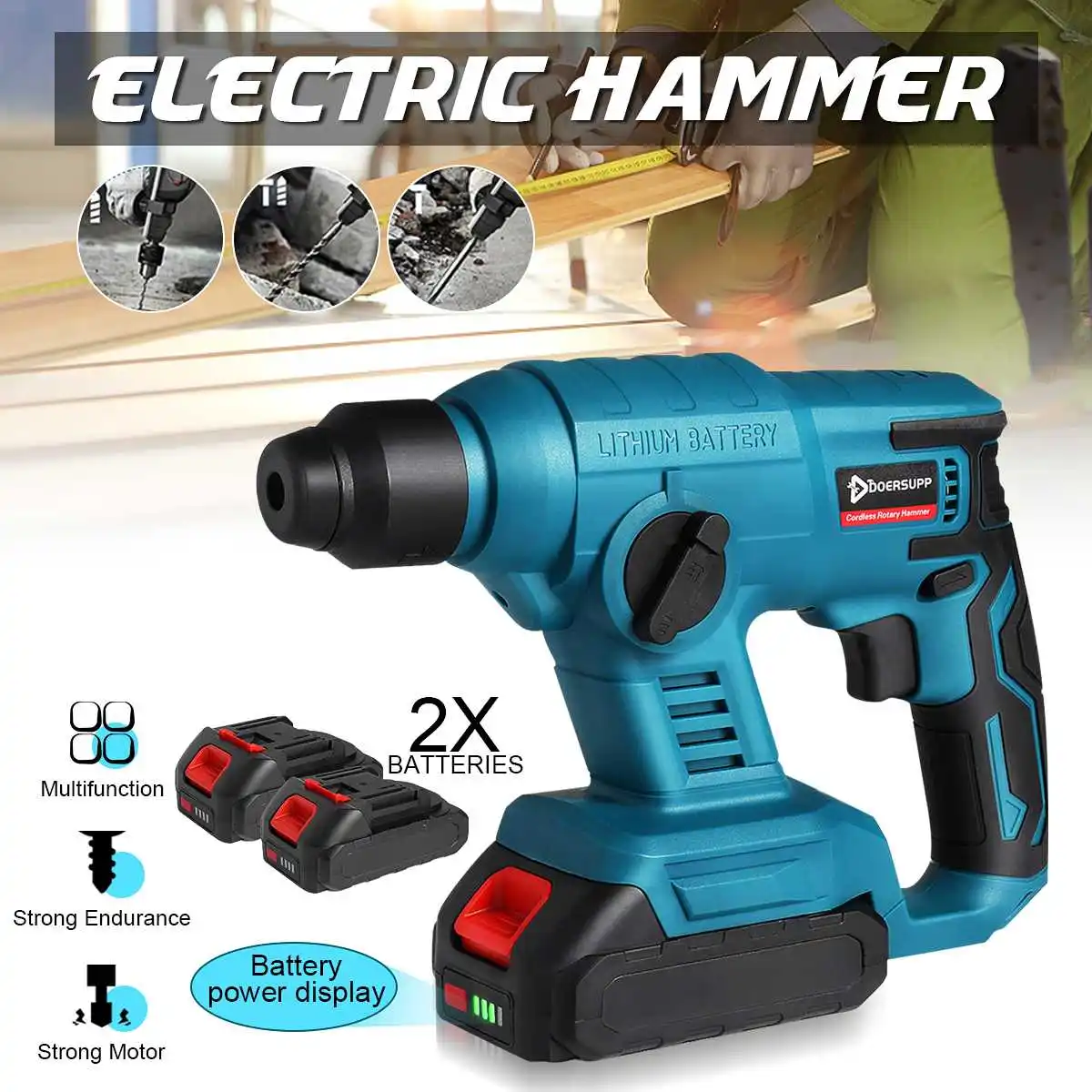 1000W Rechargeable Electric Rotary Hammer 7500mAh Cordless