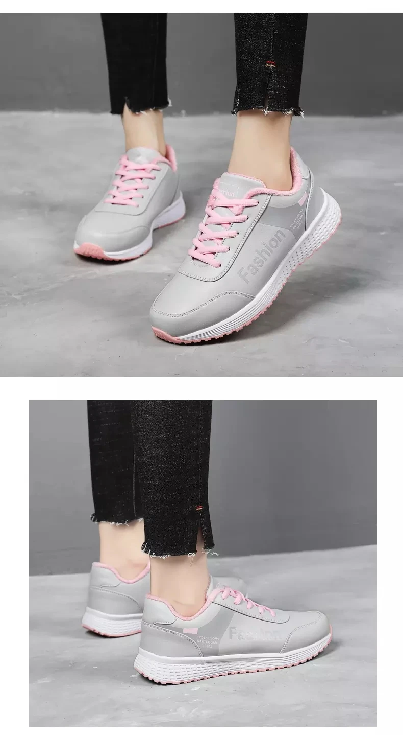 Зимняя теплая женская спортивная обувь; zapatos de mujer; прогулочные сетчатые ботинки для бега на плоской подошве из искусственной кожи; женские кроссовки; коллекция года; sapato feminino