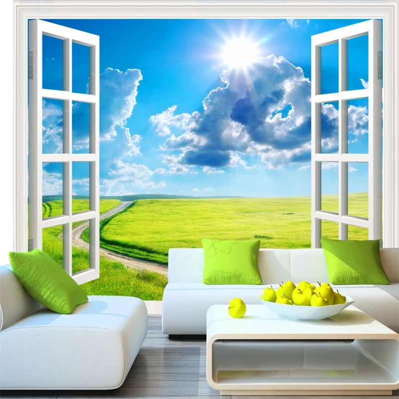 

Drop Ship Custom 3d Mural Large Natural False Window Of The Landscape Wall Painting 3D TV Bedroom Wallpaper Mural