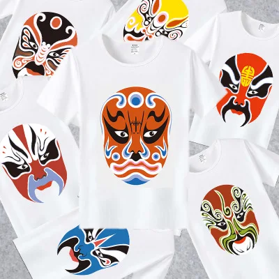 

2019 Children T-shirt Chinese Peking Opera Face Pattern Printing 100% Cotton Boys T Shirts Kids Clothes Child Shirt Grils Tops