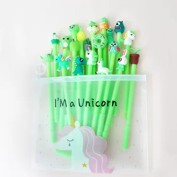 

10PCS Pen + 1PCS File Folder Japanese Korean Cartoon Creative Black Pen Cute Super Meng Cartoon Gel Pen Set Students Prizes