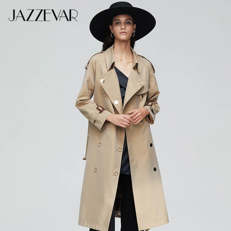 Kopen JAZZEVAR 2019 Nieuwe collectie herfst trenchcoat vrouwen losse kleding bovenkleding hoge kwaliteit double breasted vrouwen lange jas 9024  1