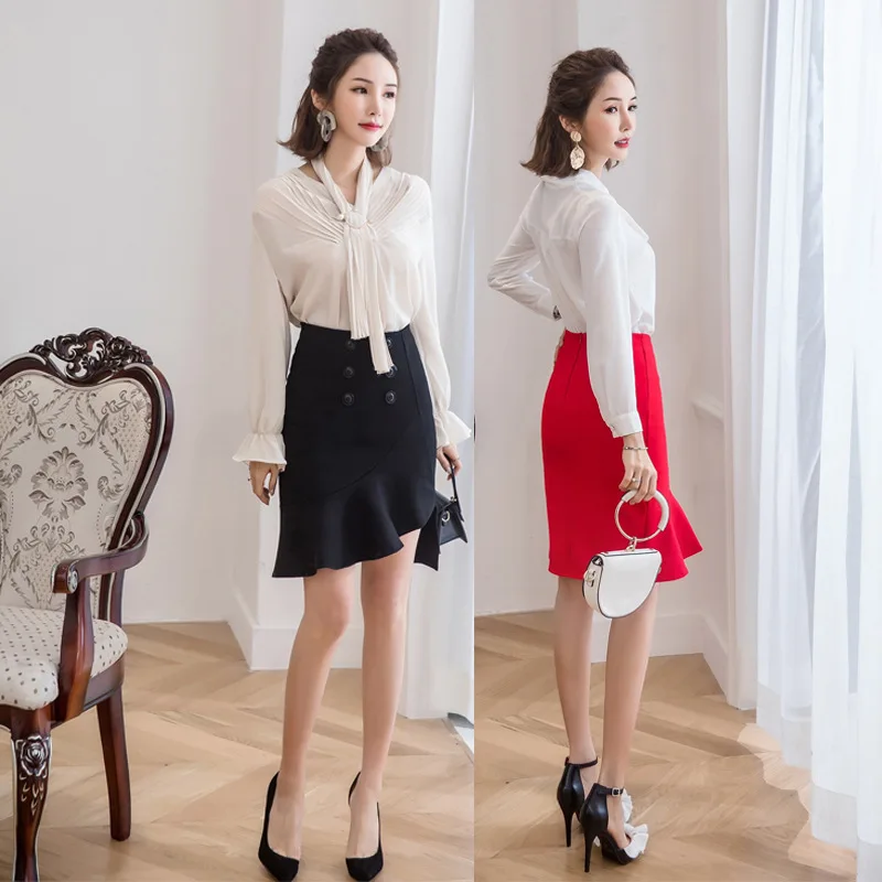

2018 New Products Button Skirt Women's New Style Irregular Sheath Skirt Slim Fit Slimming Cool High Waist Skirt