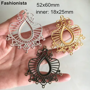 

Chandelier Filigree Pendant Tray For Cabochon 52*60mm (inner 18*25mm),Metal Flower Base Settings For Jewelry,Gold,Silver,Bronze