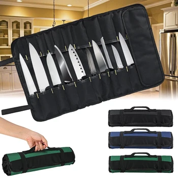 

New 22 pocket Chef Knife Bag Kitchen Cooking Portable Durable Storage Pockets Black Blue Green Roll Bag Carry Case Bag 3 Color
