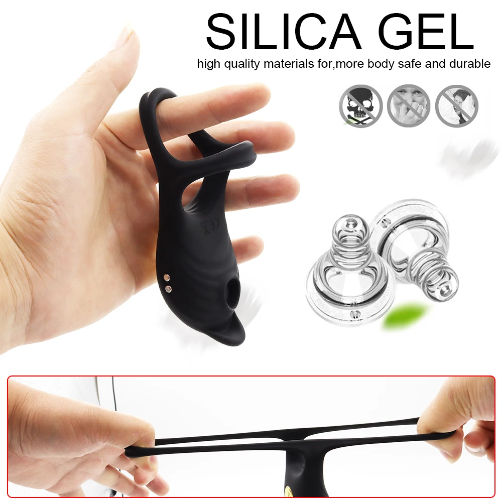 Cock Ring Vibrator for Man with Sucking Function Penis Rings Remote Control Clit Stimulator 5 Vibration Sex Toy for Men Couples