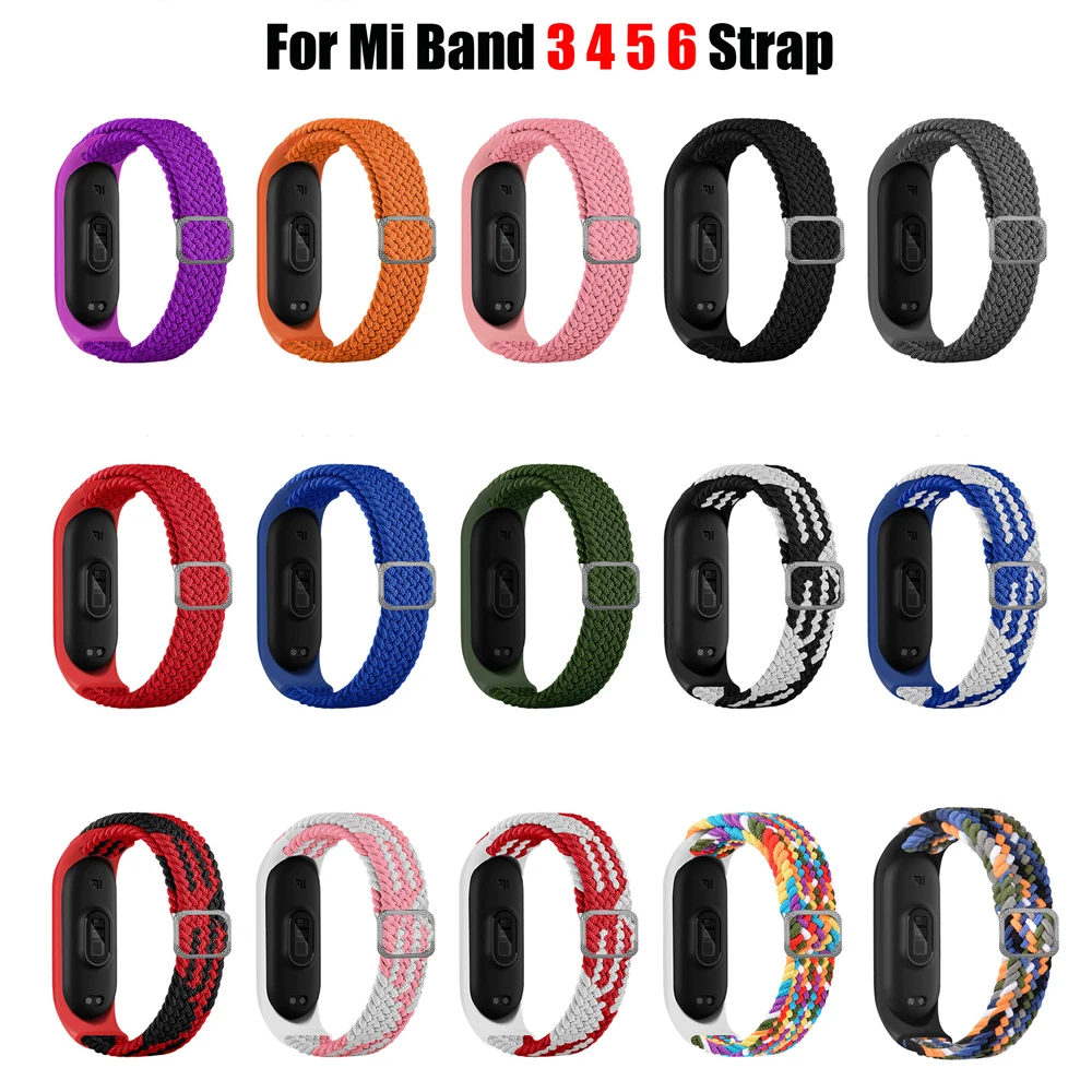 Bracelet for Mi band 8 7 6 Strap Elastic adjustable Nylon Braided Miband4 miband 5 correa Wristband for xiaomi Mi band 4 3 5 6 7