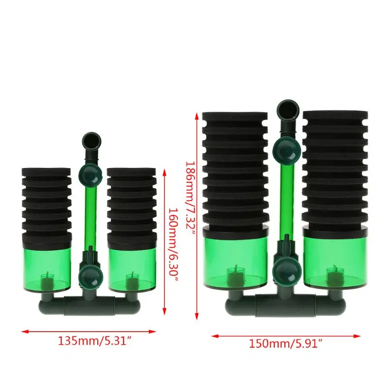 Аквариум Биохимический Губка воздушный насос с фильтром двойной головкой w/присоской S/L Размер