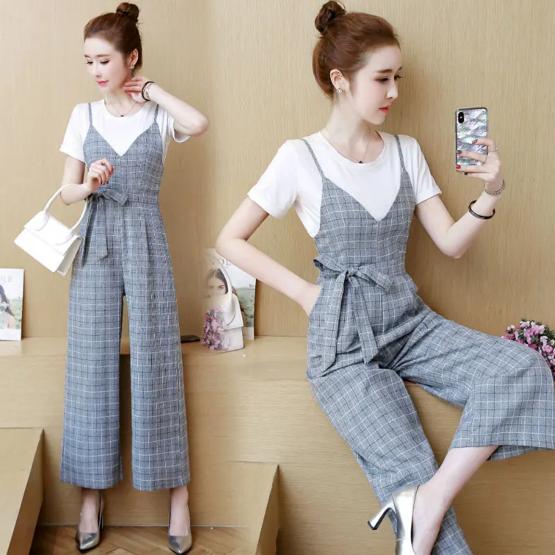 

Suspender Pants WOMEN'S Suit 2019 Summer Korean-style Loose-Fit by Age One-piece Slimming Online Celebrity Mori Girl Line Loose