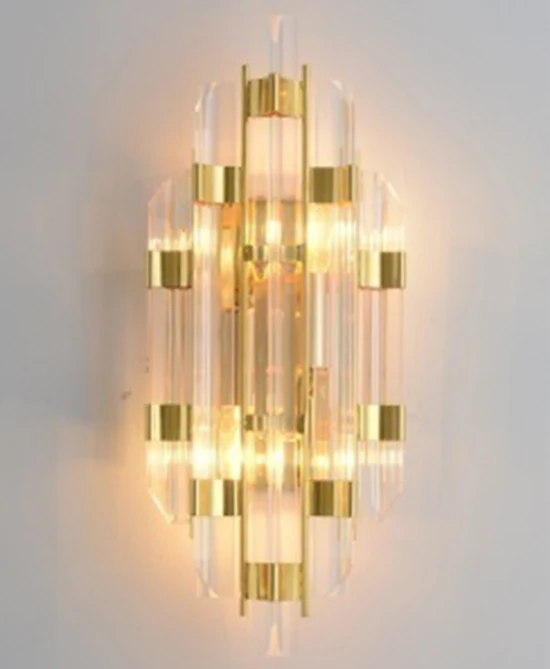 

Modern crystal glass tube golden LED wall lamp light sconce hotel foyer bathroom bedroom bedside big gold wall light lamp LED