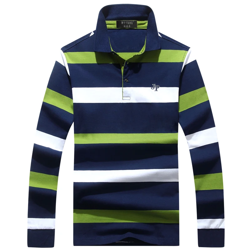 High Quality Solid color 3D Embroidery Polo Shirt Casual Polo Shirt men's Long sleeve polo shirt new Striped men Polos - Цвет: Green