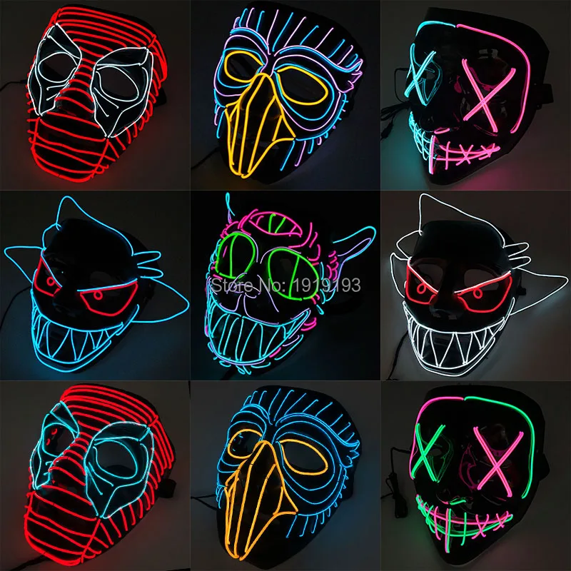 Дешево! Светодиодные неоновые Вечерние Маски для Хэллоуина с рисунком из
