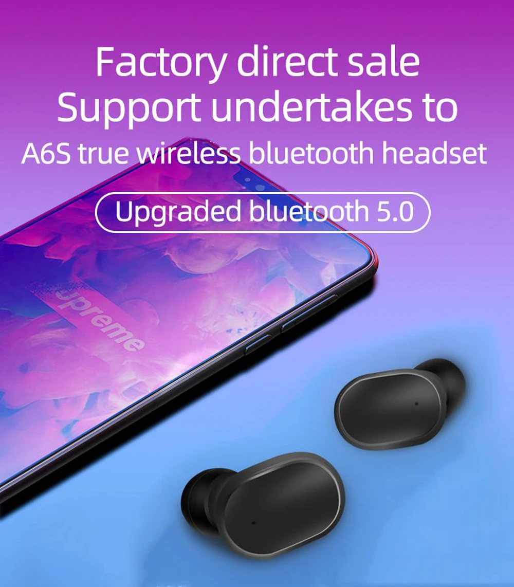 A6S беспроводные bluetooth наушники TWS с управлением одним ключом v5.0 стереонаушники