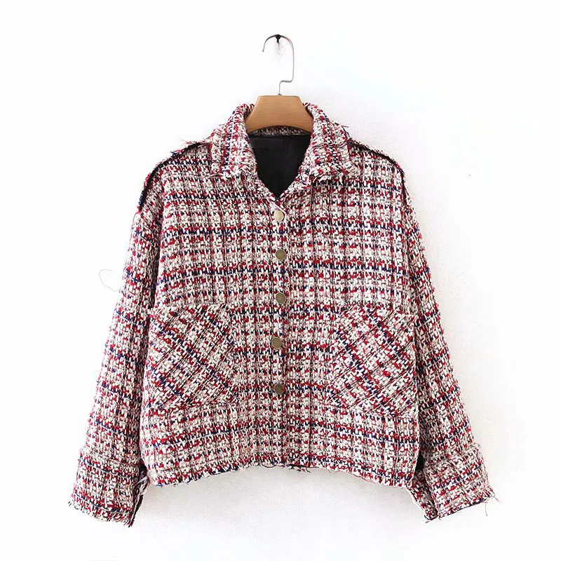 

F7463-Western Style WOMEN'S Dress 2019 Spring And Autumn New Style Graceful Fold-down Collar Tweed Jacket Women's