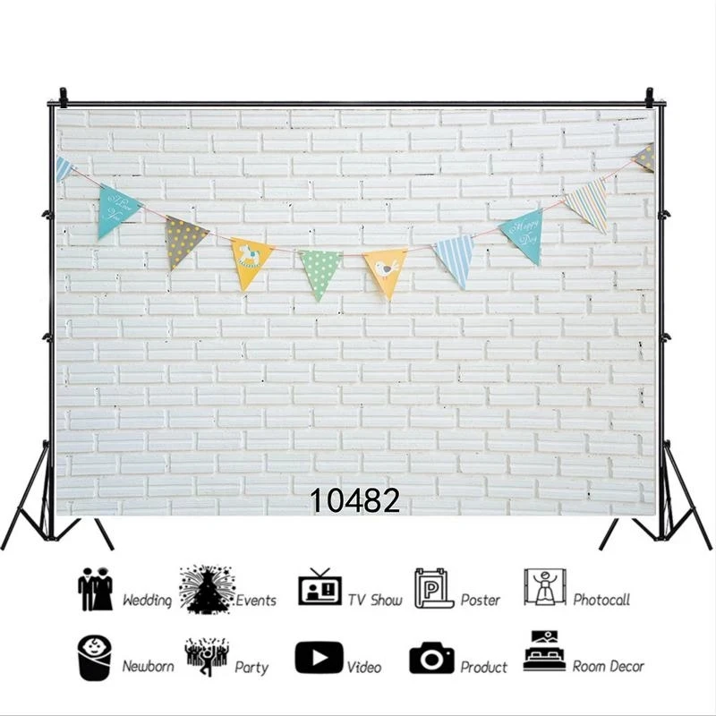 Фон для фотосъемки детей на день рождения с изображением белого кирпичной стены |