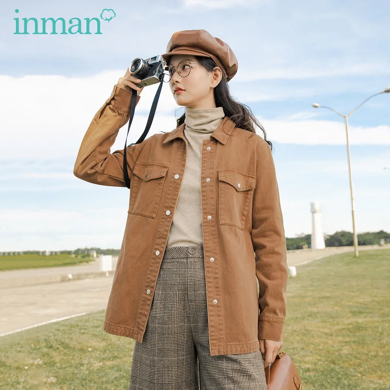 INMAN Autumn Winter Retro Hong Kong Style Long Sleeve Slim Bow Belt Cotton Top Women's Coat | Женская одежда