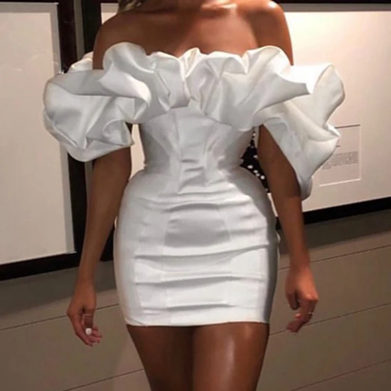 Bqueen Женская Новая мода Vestidos сексуальное платье с вырезом лодочкой без бретелек с драпированными оборками тонкое облегающее мини-платье