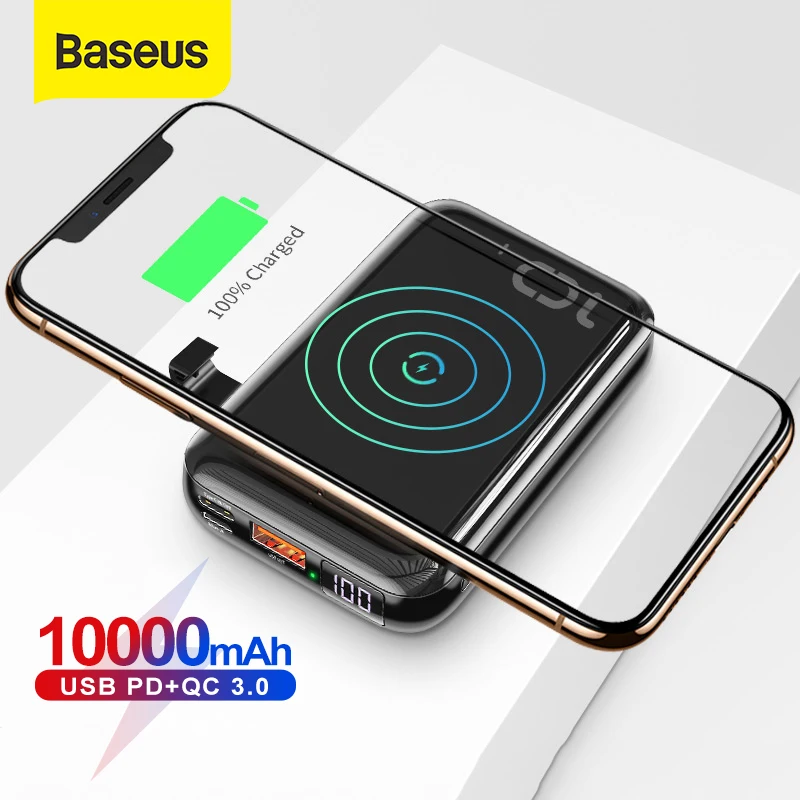 Baseus 10000mAh Qi Wireless Charger Power Bank USB PD Fast Charging Powerbank Portable External Battery Charger For Phone afbeelding