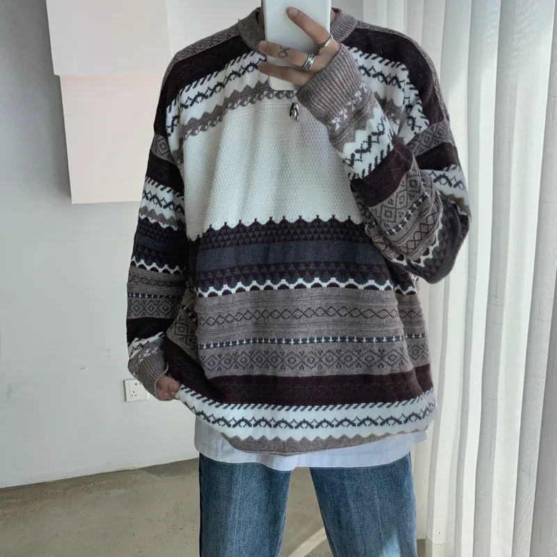 Зимний свитер мужской теплый модный ретро повседневный вязаный свитер мужской уличная Свободный пуловер с длинными рукавами свитер