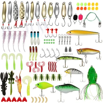 

106pcs Fishing Lures Tackle Mixed Hard Baits Soft Baits Popper Crankbait VIB Topwater Floating Lures Hooks Accessories Kit Set