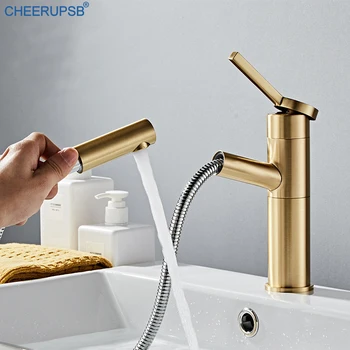 

Pull Out Sink Tap Bathroom Hot Cold Water Faucet Mixer Taps Brass Chrome Rotatable Wash Basin Black Faucets Torneira Banheiro B6
