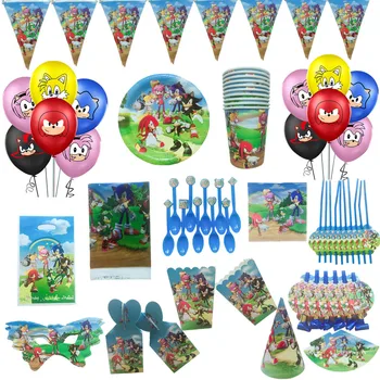 

Sonic The Hedgehog Party Tableware Set Birthday Party Decoration Kids Plate Cups Hats Tablecloth Straw Birthday Decor Supplies