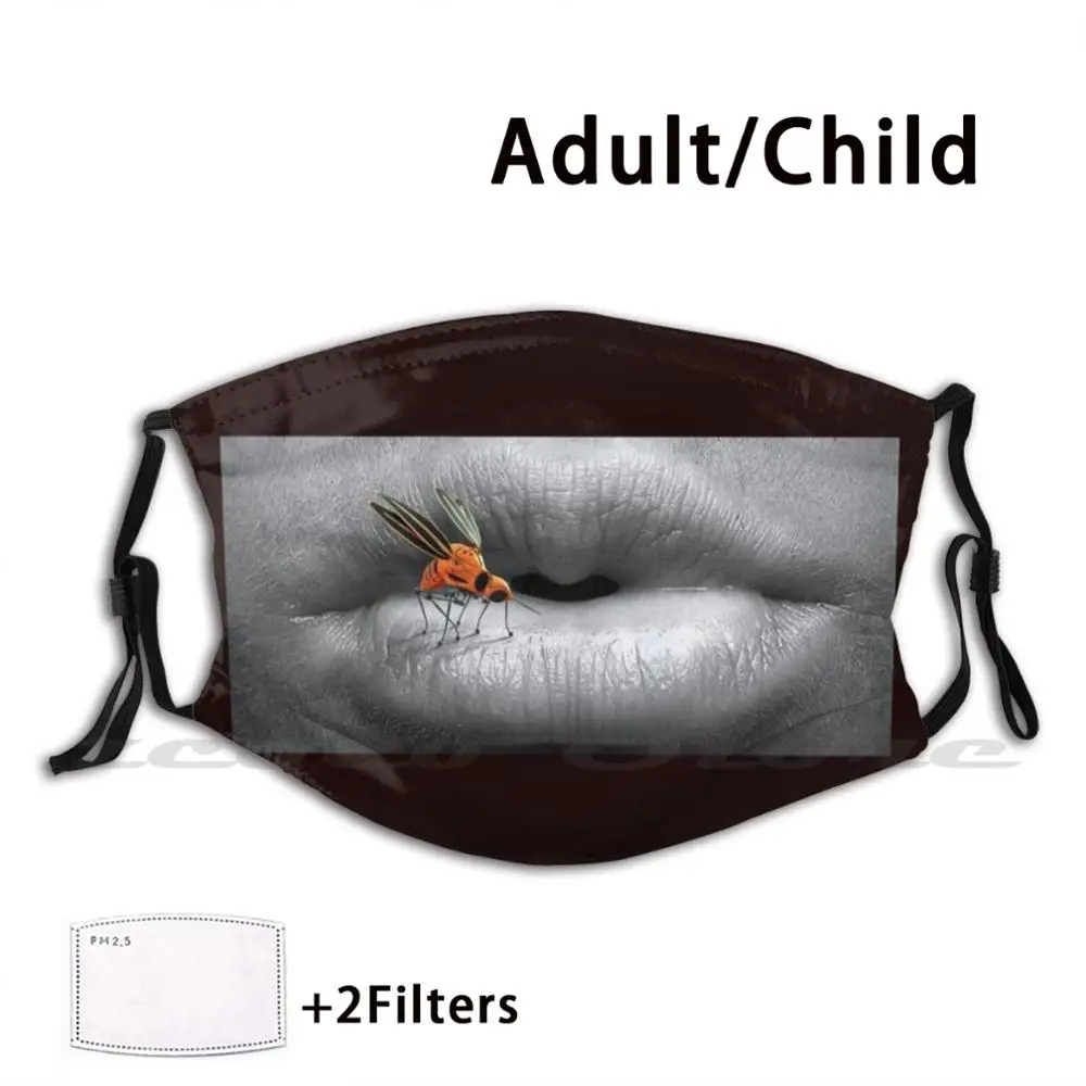 

Colorful Bug On Lower Black And White Lip Mask Cloth Washable DIY Filter Pm2.5 Adult Kids Lips Black And White Bug Insect