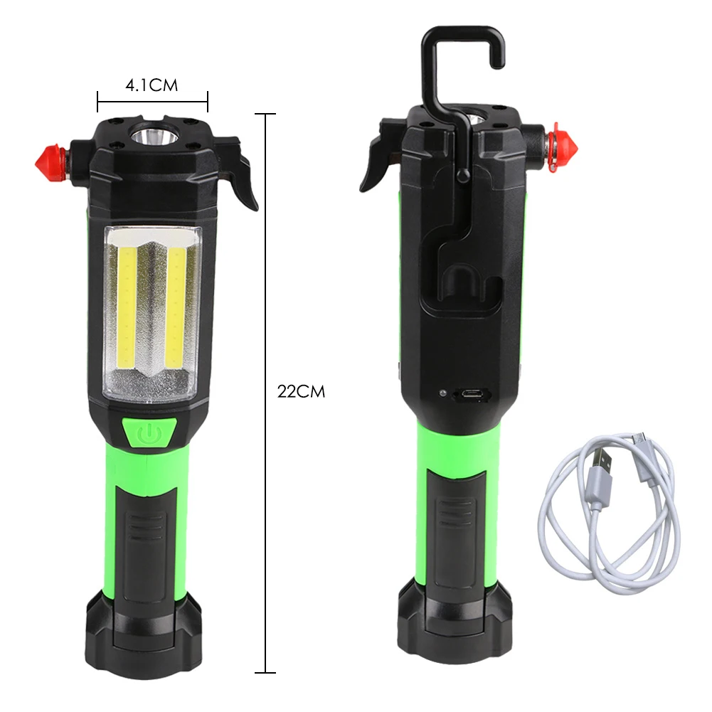 2 In 1 LED Flashlight USB Rechargeable Torch With Seat Belt Cutter Glass Window Breaker Magnetic Flashlight Emergency Tool