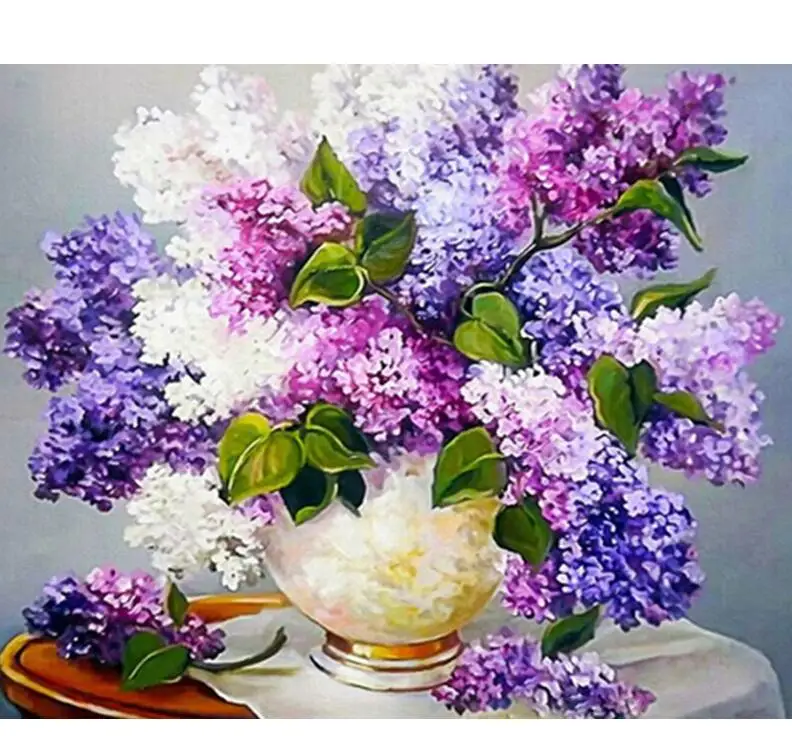 White and purple flowers in a vase painting by numbers kit White and purple flowers in a vase painting by numbers kit