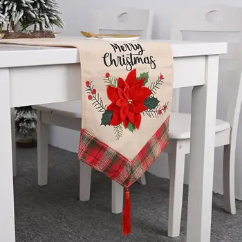 

Xmas Christmas Big Red Flower Linen Table Runners (33cm183cm) Printed Banquet For Wedding Tablecloth Decoration Party D6N1