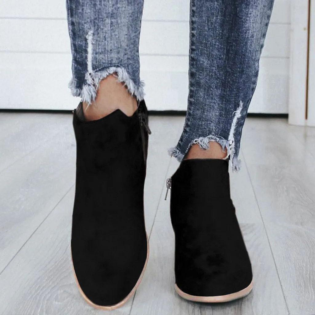 2019 Модные женские ботинки удобные модные ботильоны из флока короткие мягкие на