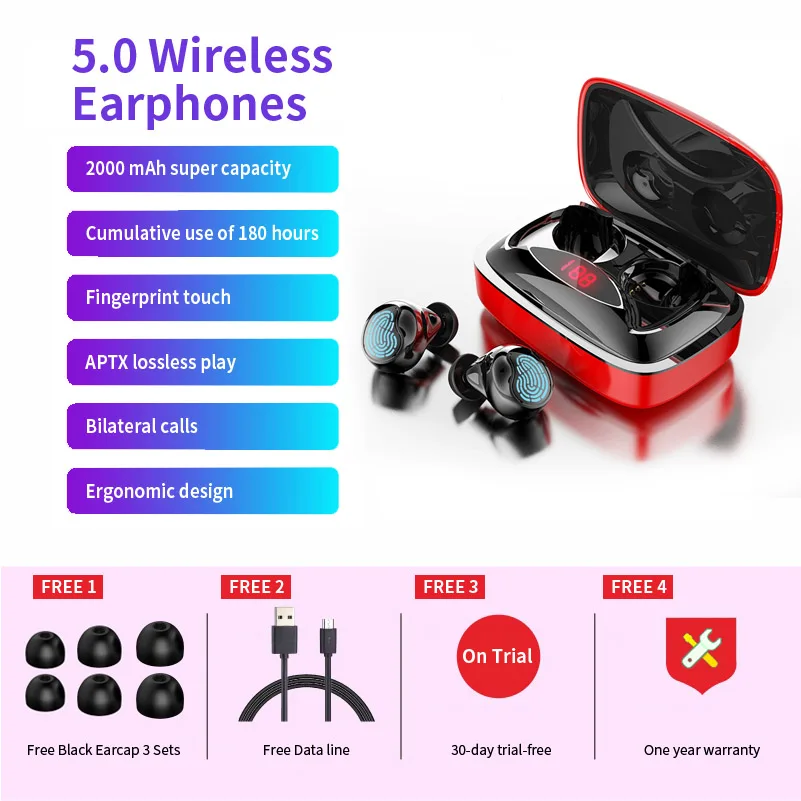 Metal Rad And Black TWS 5,0 Bluetooth наушники стерео мини беспроводные наушники спортивные водонепроницаемые Игровые наушники с двойным микрофоном - Цвет: Metal Rad And Black