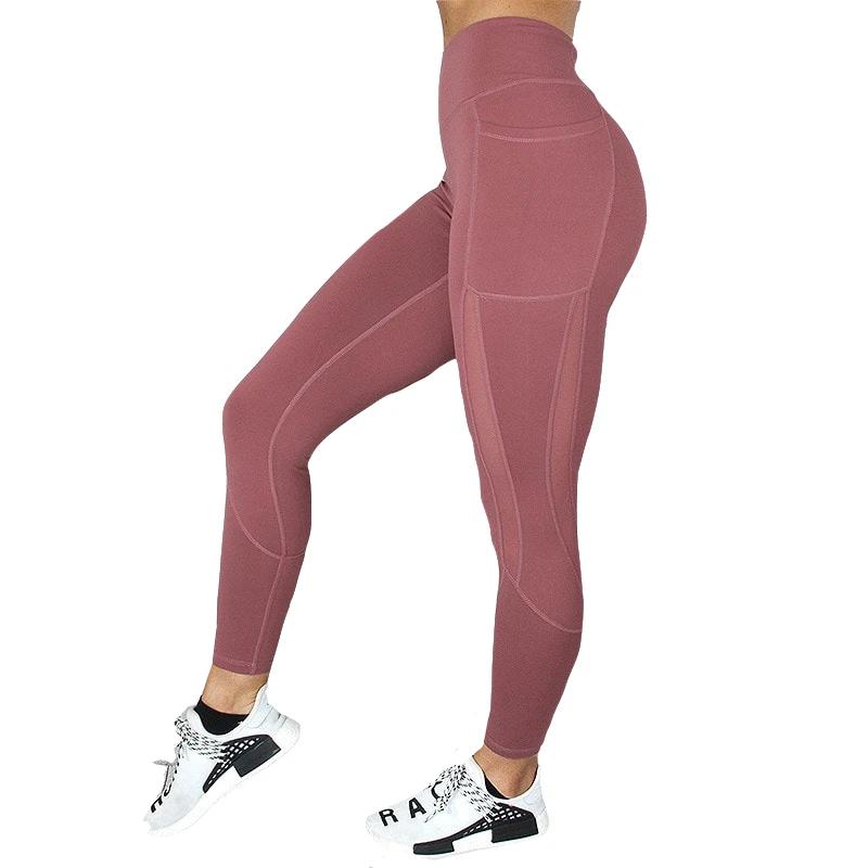 Leggings With Pocket Women Gym Tights Push Up Running Pants Workout High Waist Active Wear Yoga Pants Tummy Control Leggings - Цвет: K189325 Skin