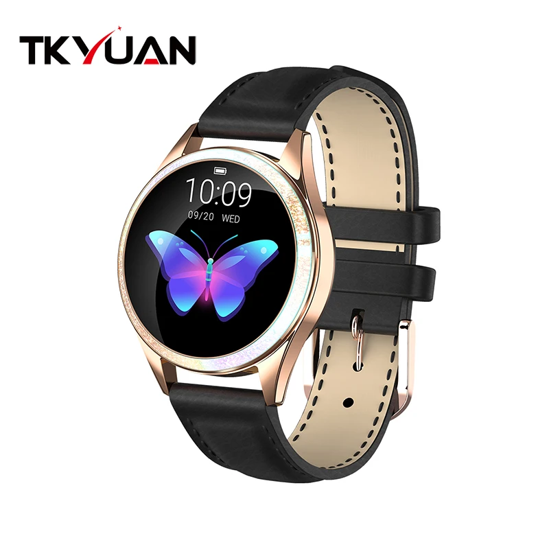 black leather TKYUAN KW20 Смарт-часы для женщин IP68 Водонепроницаемый мониторинг сердечного ритма Bluetooth для Android IOS смарт-часы pk kw10 - Цвет: black leather