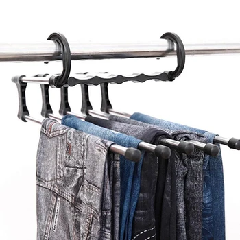 

5 In 1 Multifunctional Pants Clothes Hanger Folding Space Saving Closet Organizer Storage Rack For Trousers Scarf Tie Belt