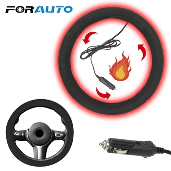 

FORAUTO Heating Car Steering Wheel Cover Soft Winter Warm Car Lighter Plug Heated 38cm Electric Steering Covers Car-styling 12V