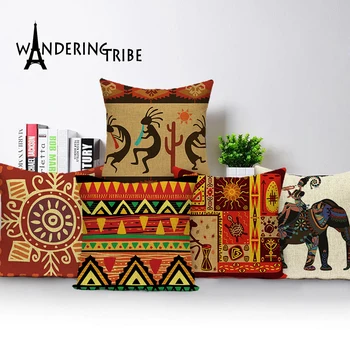 

African Style Dancing Woman Ethnic Cushion Cover African Style Pillow Case Linen Print Color Cloth for Sofa Throw Pillows