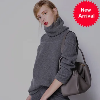 

Autumn and New Winter Cashmere Sweater Women's High Collar Thick Solid Color Sweater Loose Knit Sweater Wild Pullover