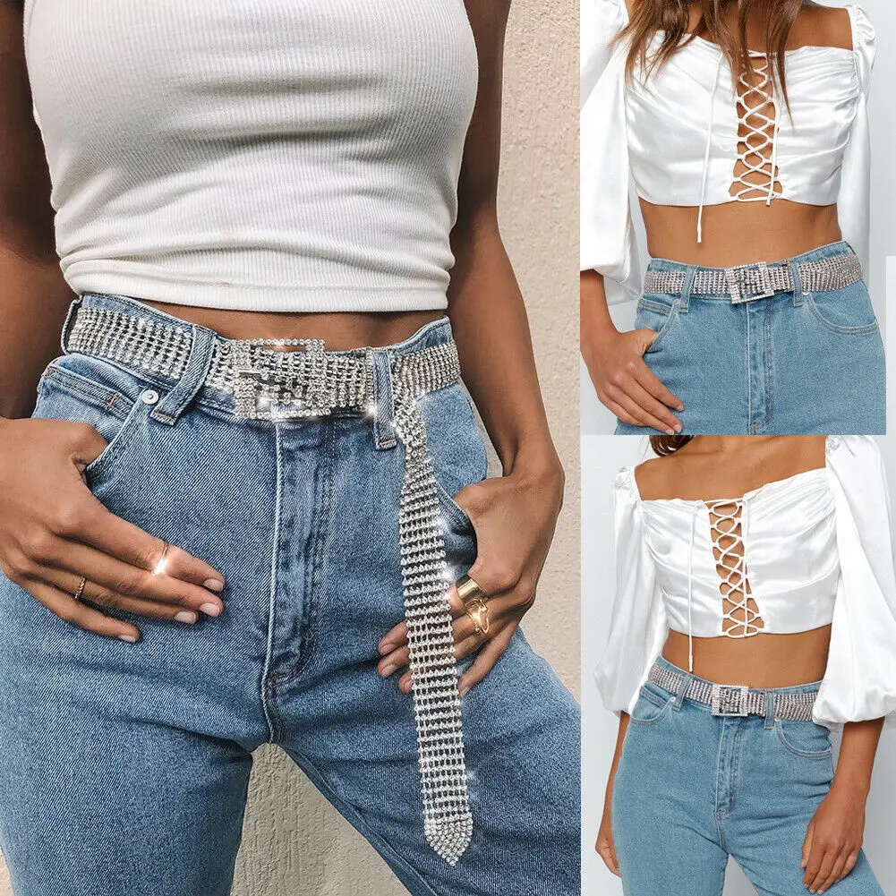 

Fashion luxury women's rhinestone belt female ten row bright bride wide bling crystal diamond waist chain belt rhinestones