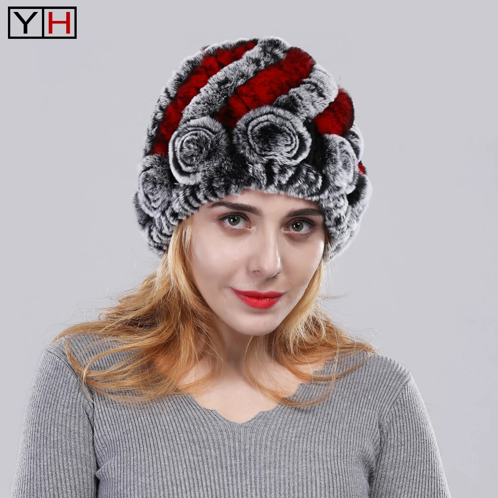

Winter Women Real Rex Rabbit Fur Hat Women Handmade Knitted Real Rex Rabbit Fur Hat 100% Natural Fur Cap Free Shipping