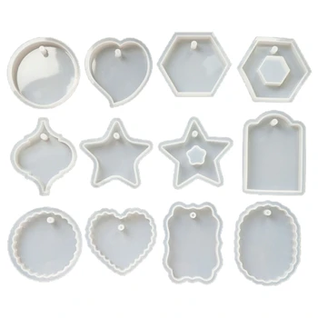 

12Pcs/Set Crystal Epoxy DIY Resin Mold Keychain Geometry Pendant Silicone Mould C6UD