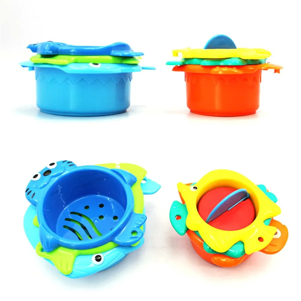 6 Pcs Bath Toys Set Baby Stack Cups Beach Pool Bathroom Shower Float Water Building Toys