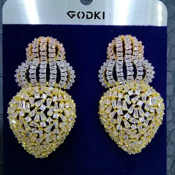 

GODKI 2020 Luxury Trendy Statement Earrings For Women Wedding Cubic Zircon DUBAI Bridal Round Circle Hoop Earrings 2019