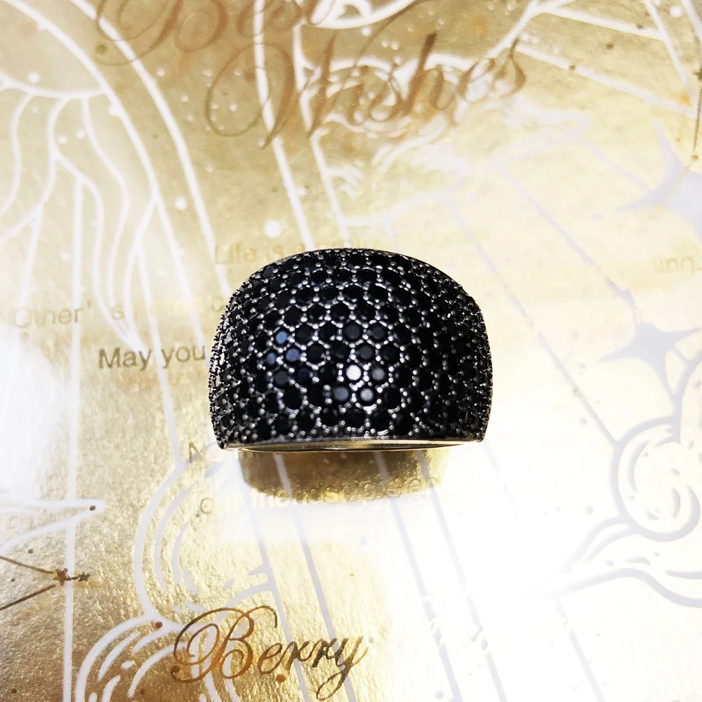 Silver Rings Silver Ring Black Pave Cocktail Ring Europe Style Fine Jewerly For Women Men Spring Vintage 925 Sterling Silver Gift