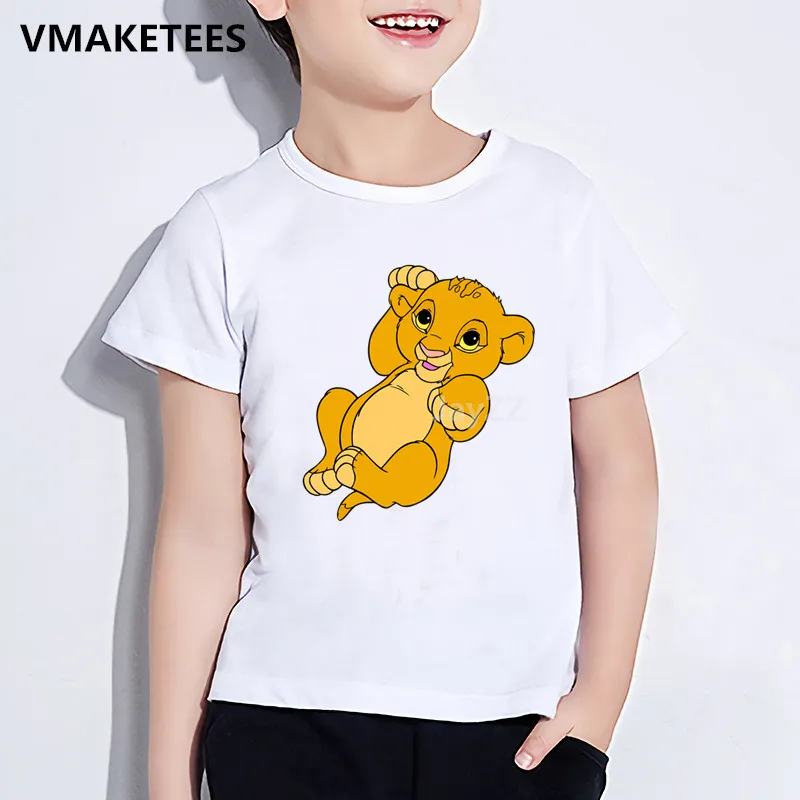 Детская Милая футболка с принтом «Simba», «Король Лев» Детская забавная одежда летняя белая футболка для маленьких мальчиков и девочек HKP5315