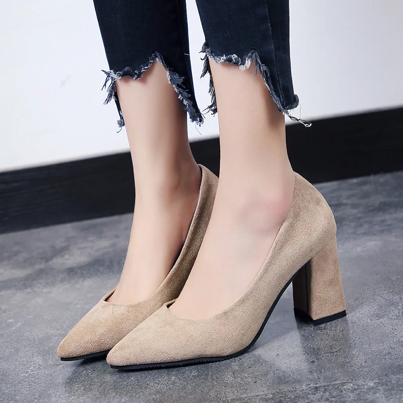 

2019 Spring New Style Korean-style Versatile Pointed-Toe High-heeled Shoes-Style Chunky-Heel Career Ol WOMEN'S Shoes